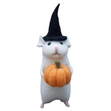 Halloween Mouse with a Pumpkin Felted Animals, Needle Felted Christmas Mouse, Wool  Handmade Halloween Decorations D