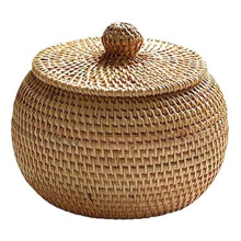 Scatola Rotonda nel Rattan con Coperchio, Scatola Portaoggetti Intrecciata un Mano, Decorazione per Cesto Portaoggetti con Vassoio da Scrivania