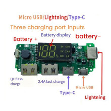 18650 Lithiumbatterij Digitale Display Oplaadmodule 5V 2.4A Drie Oplaadpoorten met Display Boost-Module