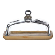 Bamboo Butter Dish with Glass Lid - Clear Butter Tray for Refrigerator&Counter for Butter,Block of Cream Cheese&Serving