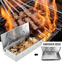 Smoker Box BBQ Smoker Box Holzspäne für Holzkohle-Gasgrill im Innen- und Außenbereich, mit Fleisch Angereicherter Rauchgeschmack