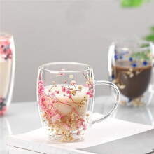 Creatives Real Flower Double Glass High Appearance Level Full Star Dried Flower Milk Coffee Glass 350ml Household Cup C