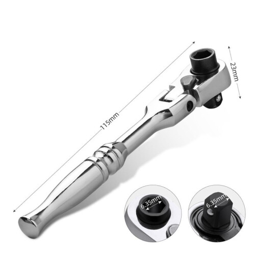 2-In-1 Round Handle Ratchet Wrench 1/4 Double Ended 72 Teeth Quick Spanner Tool Screwdriver Socket Bit 2