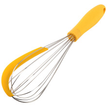 304 Stainless Steel Balloon Whisk with Silicone Scraper - Elegant Handle & Thick Wire Balloon Whisk for Mixing,Yellow
