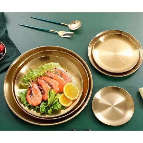 Stainless Steel Round Plate Camping Dishes Rust-Proof Stackable Food Serving Plate 17cm 2