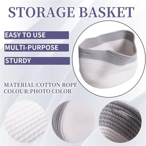Cotton Rope Storage Baskets Bin Storage Square Organizer Foldable Decorative Woven Basket with Handles, D 2