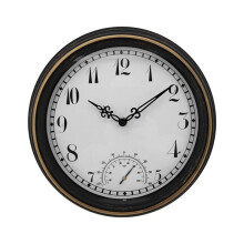 Outdoor Waterproof Wall Clock with Thermometer IP44 Vintage Round Garden Decor Clock 12 Inch Outdoor Clock
