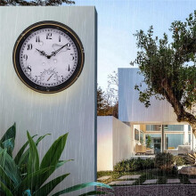 Outdoor Waterproof Wall Clock with Thermometer IP44 Vintage Round Garden Decor Clock 12 Inch Outdoor Clock