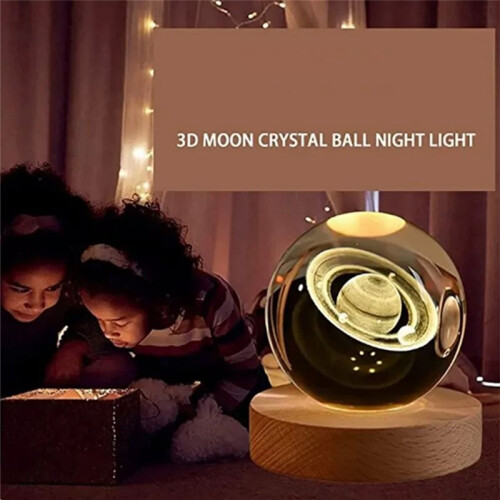 Valentines Day Gift  Crystal  Lamp 3D Planet Moon Lamp USB LED Night Light,E 1