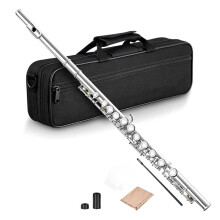 16 Fori Aperti Chiusi Chiave C Flauto Traverso Professionale Strumento Musicale da Concerto con Guanti In Stick di Panno per La Pulizia Della Scatola