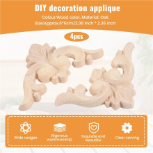 4pcs 6*6cm European Style Wood Carved Corner Onlay Applique Furniture Unpainted Door Decor