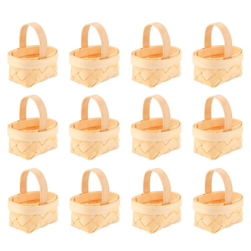 12Pcs Wood Chip  Baskets Manual Woven Baskets Ornaments Candy Storage Box
