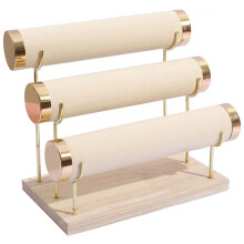Detachable Bracelet Holder, Three Tier Racks Jewelry Display Stand, Stylish Velvet Wrist Watch Organizer, Beige