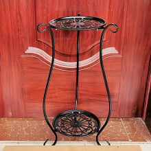 2 Layer Elegante Metalen Plant Plank Bloempot Rack Houder Potplant Houder voor Balkon Woonkamer Slaapkamer Decor Zwart