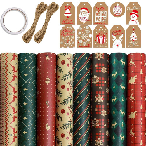 8 Ark Presentpapper, för JulföDelsedagsfest Inslagningspapper Presentpapper, Presentpapper för Presentpapper