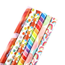 12 Ark Presentpappersset, Rainbow Birthday Inslagningspapper Presentpapper för FöDelsedag, Alla HjäRtans Dag, PåSk