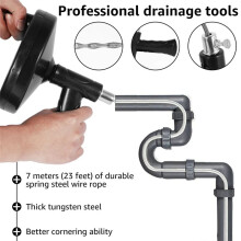 Hand Manual Drain Clog Remover with Flexible Wire Rope Reusable Drain Cleaner with Non-Slip Handle,3Meter