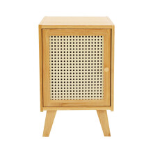 Bamboo Nightstand Bedside Table with Storage and Modern Perforated Door for Bedroom