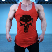 (Red,M)Sleeveless Shirt Loose Muscle Training Vest Sports Tank Top Polyester Sportswear