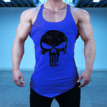 (Blue,XL)Sleeveless Shirt Loose Muscle Training Vest Sports Tank Top Polyester Sportswear