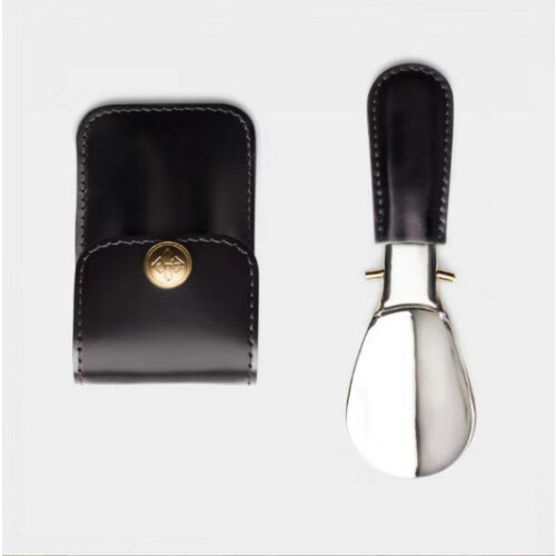 New Foldable Shoe Horn with PU Leather Case Black 1