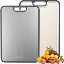 Titanium DualSided Cutting Board for Kitchen, Large Wheat Straw Surface with Juice Groove, Dishwasher Safe