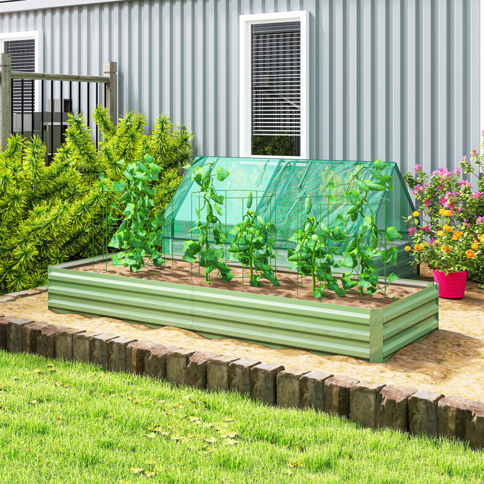 Outsunny Galvanised Raised Garden Bed Metal Planter Box, Light Green