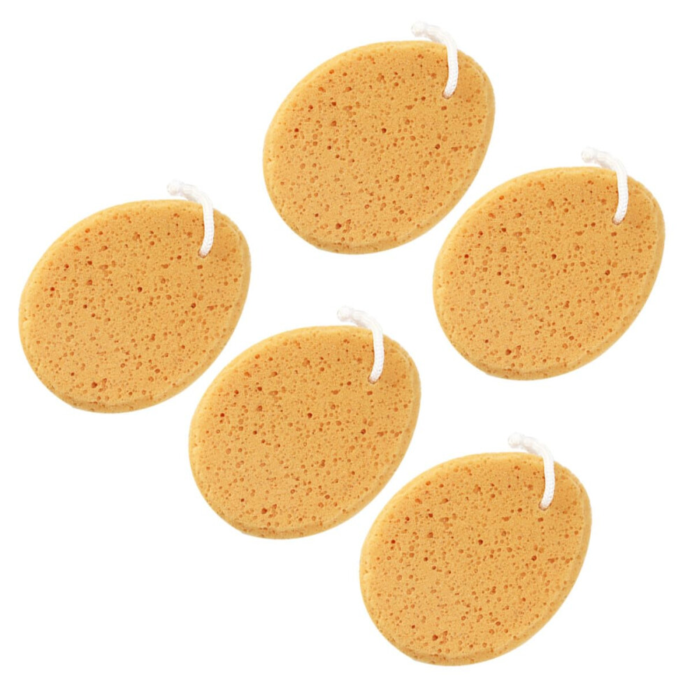 Yellow 5Pcs Honeycomb Bath Sponge Set With Rich Lather, Gentle Exfoliating Shower Puff For Sensitive Skin