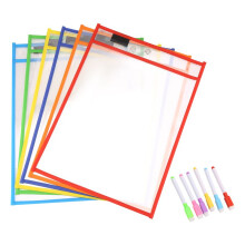 Reusable Dry Erase Pockets, 6 Pack Reusable Dry Erase Sleeves, Assorted Colors Sheet Protector, Dry Erase Pocket Sleeves