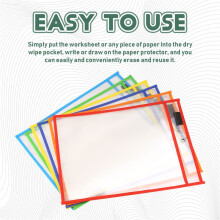 Reusable Dry Erase Pockets, 6 Pack Reusable Dry Erase Sleeves, Assorted Colors Sheet Protector, Dry Erase Pocket Sleeves