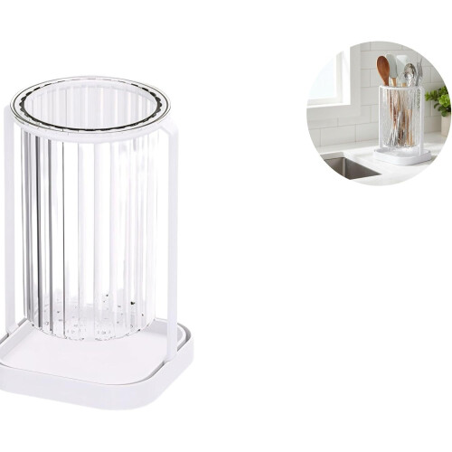 Chopstick Holder with Drip Tray, Utensil Organizer for Kitchen Storage and Efficient Drainage, White 2