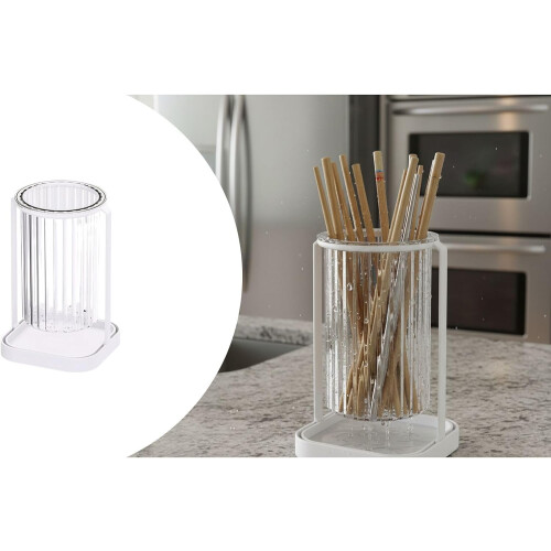 Chopstick Holder with Drip Tray, Utensil Organizer for Kitchen Storage and Efficient Drainage, White 1