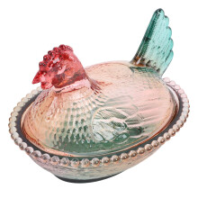Glass Candy Bowl Hen Shaped with Lid, Vintage Farmhouse Serving Dish for Snacks and Desserts