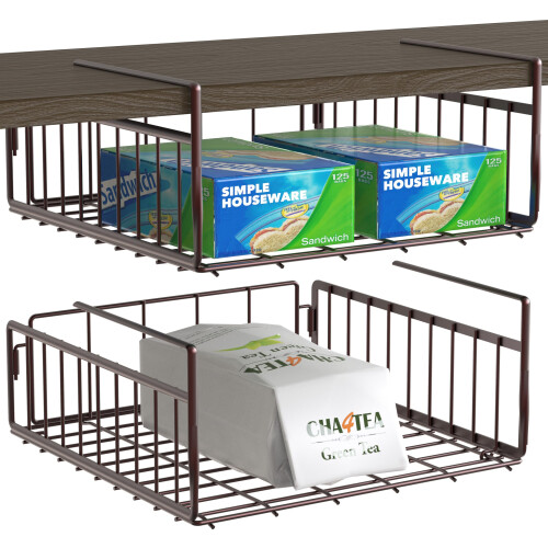 Under Shelf Organizer Bronze 2 Pack, SpaceSaving Under Cabinet Storage Rack for Kitchen and Pantry