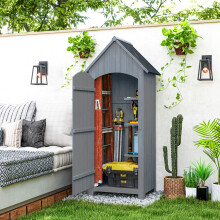 Outsunny Wooden Small Garden Shed with 3 Shelves and Tilt Roof Grey