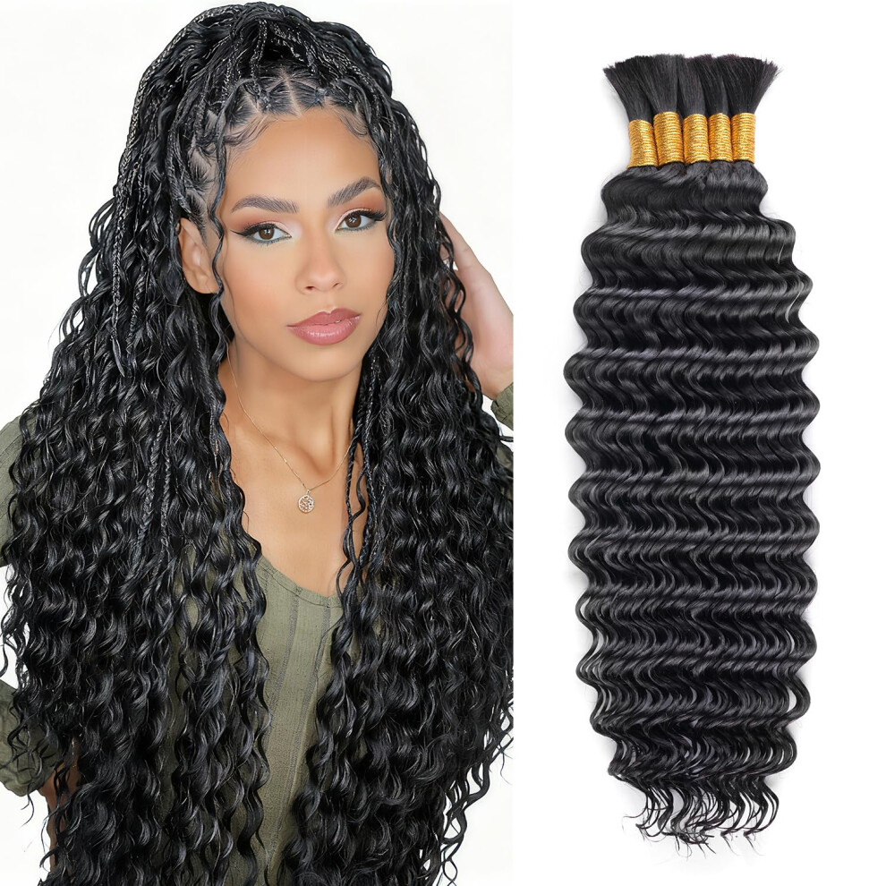 Unisex Human Braiding Hair 20 Inch Deep Wave 5 Bundles Boho Curly Brazilian Virgin Hair For Knotless Braids