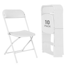 10 Pack White Plastic Folding Chairs, Commercial Grade 350lbs Capacity with Steel Frame for Indoor Outdoor Events
