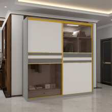 (White, 200cm) Modern Glass Door Wardrobe with LED