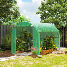 Outsunny Polytunnel Greenhouse with PE Cover, Galvanised Steel Frame, Green