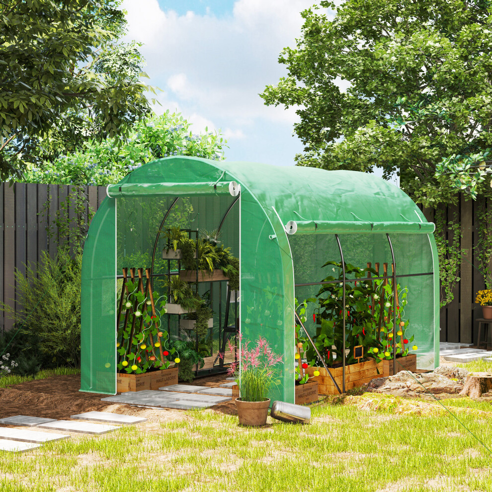 Outsunny Polytunnel Greenhouse With Pe Cover, Galvanised Steel Frame, Green