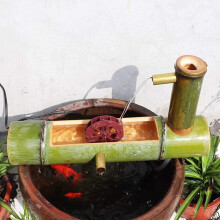 Bamboo Water Fountain with Pump, 40cm Japanese Garden Waterfall Feature for Outdoor Decor