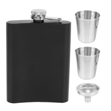 Hip Flask Set, 8 Oz Hip Flask with Funnel and 2 Small Glasses Portable Pocket Whiskey Flask for Men Bar Party Black
