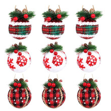 9 PièCes Ornements de Boule de NoëL 3,15 Pouces Pendentifs de Boules EnveloppéEs de Tissu à Carreaux de NoëL pour la DéCoration de NoëL A