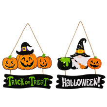 2Pcs Halloween Hanging Sign Pumpkin Wood Hanging Ornament Pendant Pumpkin Gnome Plaque