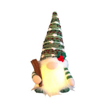 Christmas Doll Sled Elf Ski Gnome with LED Light Rudolph Christmas Decor for Home Xmas New Year Gifts 29cm Green