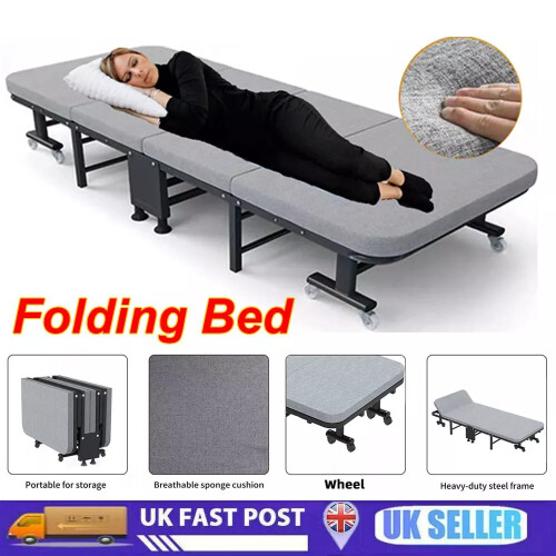 Folding Bed with Mattress, 6-Level Adjustable Headrest, 8 Wheels, 150kg Capacity 1