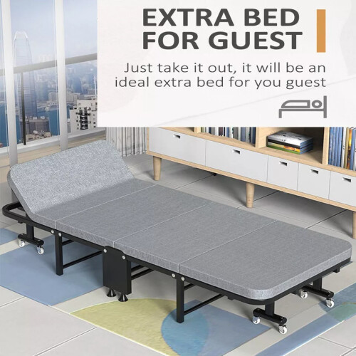 Folding Bed with Mattress, 6-Level Adjustable Headrest, 8 Wheels, 150kg Capacity 2