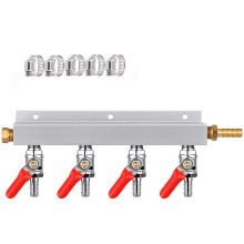 CO2 Gas Manifold 4 Way Kegerator Distributor with Shut Off and Check Valves for Homebrew Kegs