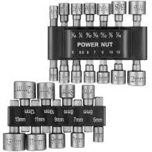 23 Piece Hex Socket Bit Set for Drill, Metric and SAE Power Nut Driver, Impact Ready Steel