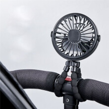 Black Portable USB Rechargeable Silent Fan 3 Speed Adjustable with Lighting Function for Car Stroller